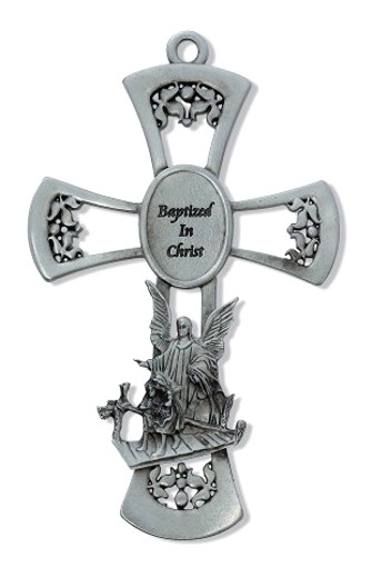 Pewter Guardian Angel Baptism Wall Cross